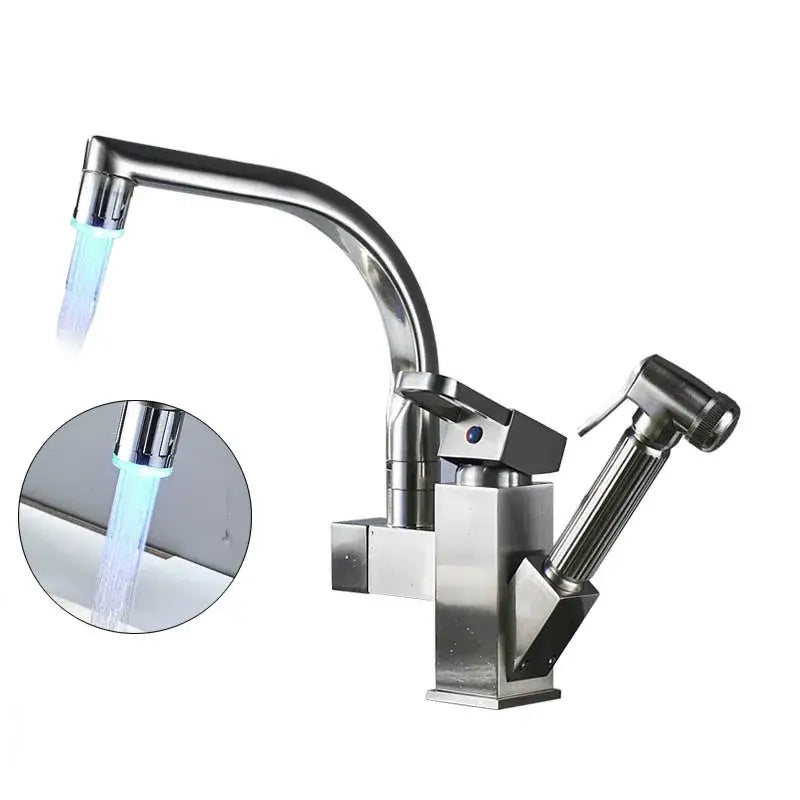 Modern stainless steel led kitchen faucet with pull out sprayer
