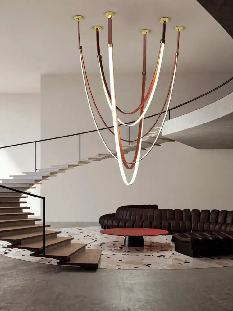 Modern minimalist led chandelier leather belt living room light