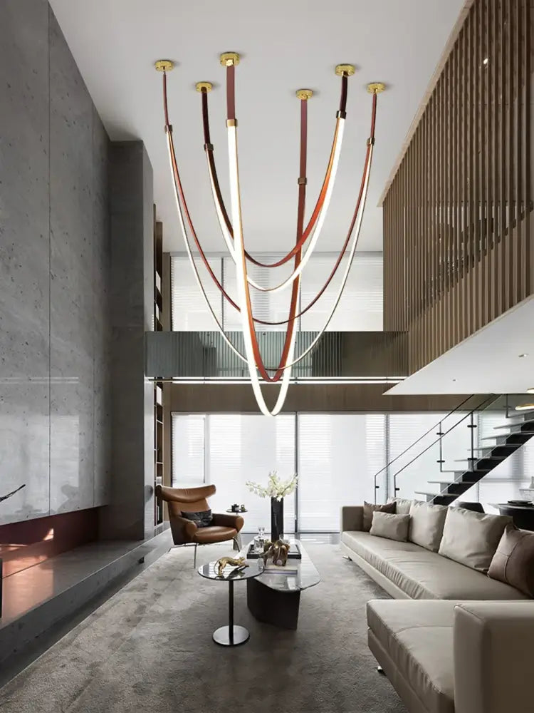 Modern minimalist led chandelier leather belt living room light