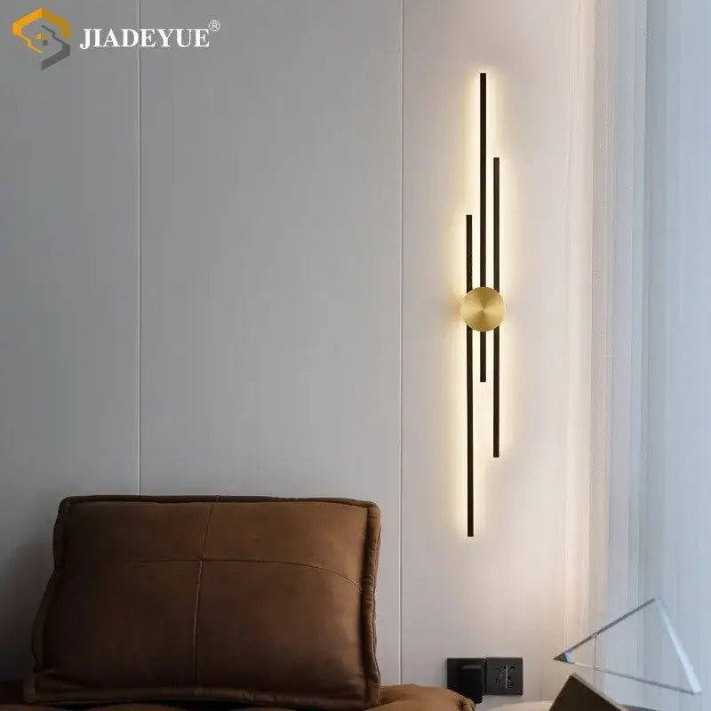 Modern black & gold led long wall lamp living room sconce