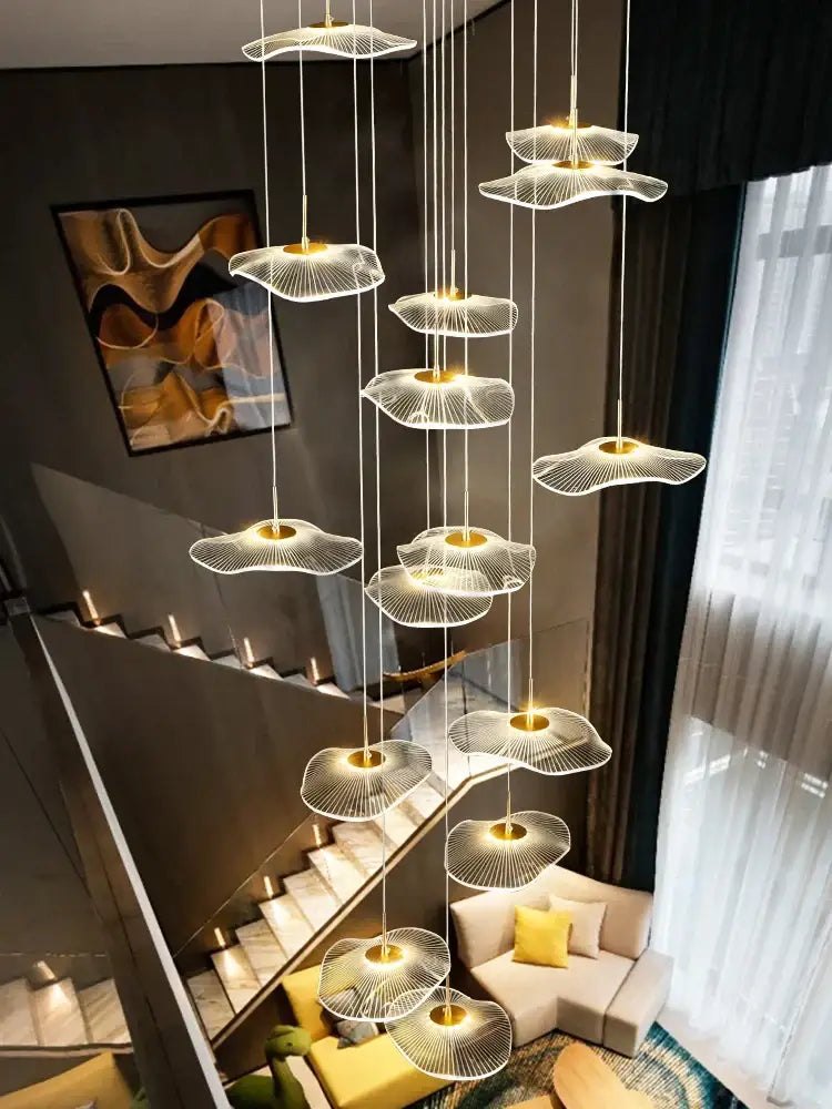 Modern led lotus leaf staircase chandelier for hotel lobby