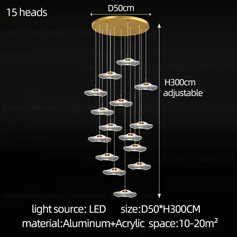 Modern led lotus leaf staircase chandelier for hotel lobby