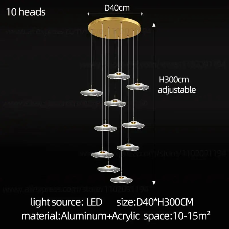 Modern led lotus leaf staircase chandelier for hotel lobby
