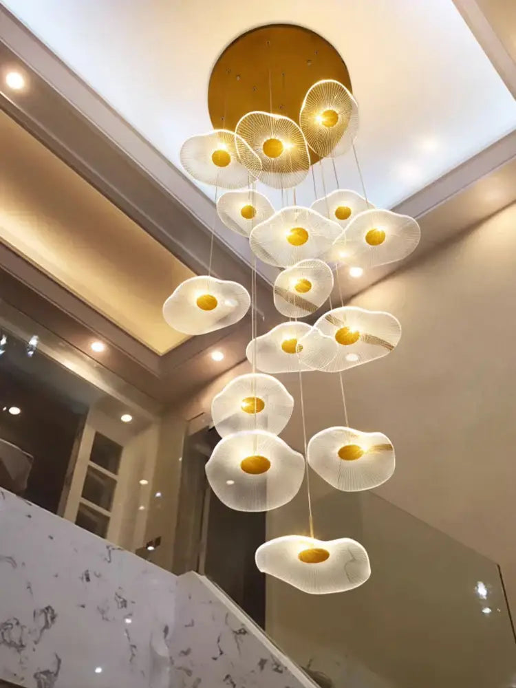 Modern led lotus leaf staircase chandelier for hotel lobby