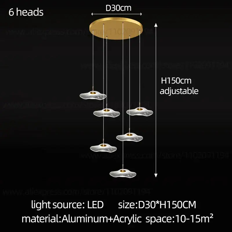 Modern led lotus leaf staircase chandelier for hotel lobby