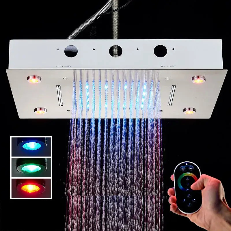 Luxury black led waterfall shower head bathroom rainfall decorbites led