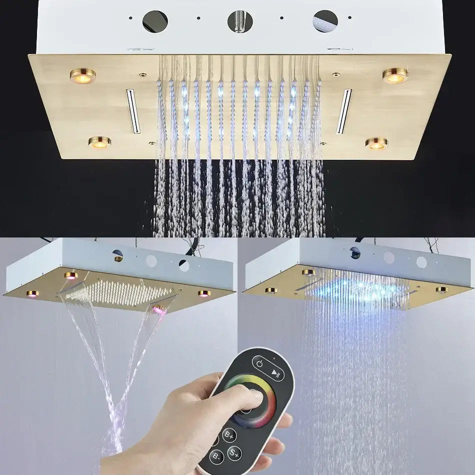 Luxury black led waterfall shower head bathroom rainfall decorbites led