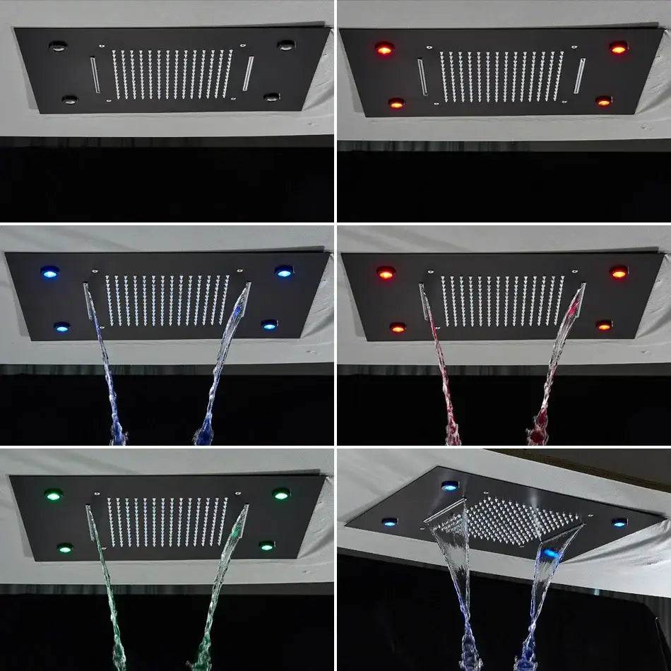 Luxury black led waterfall shower head bathroom rainfall decorbites led