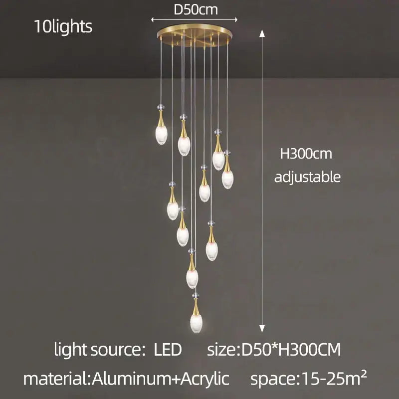 Modern gold teardrop led luxury chandelier for living room