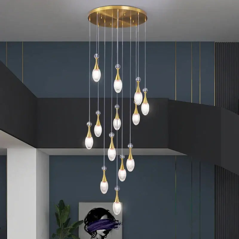 Modern gold teardrop led luxury chandelier for living room