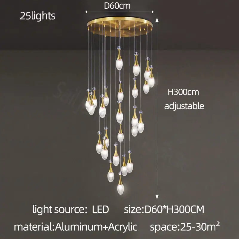 Modern gold teardrop led luxury chandelier for living room