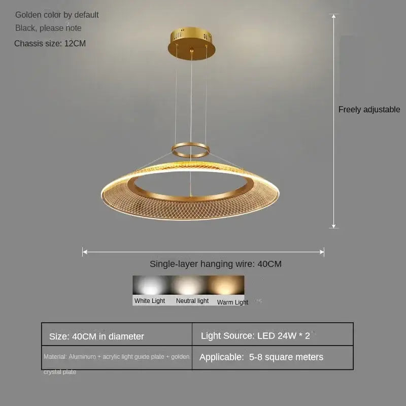 Modern gold & white mesh ring chandelier living room luxury lamp