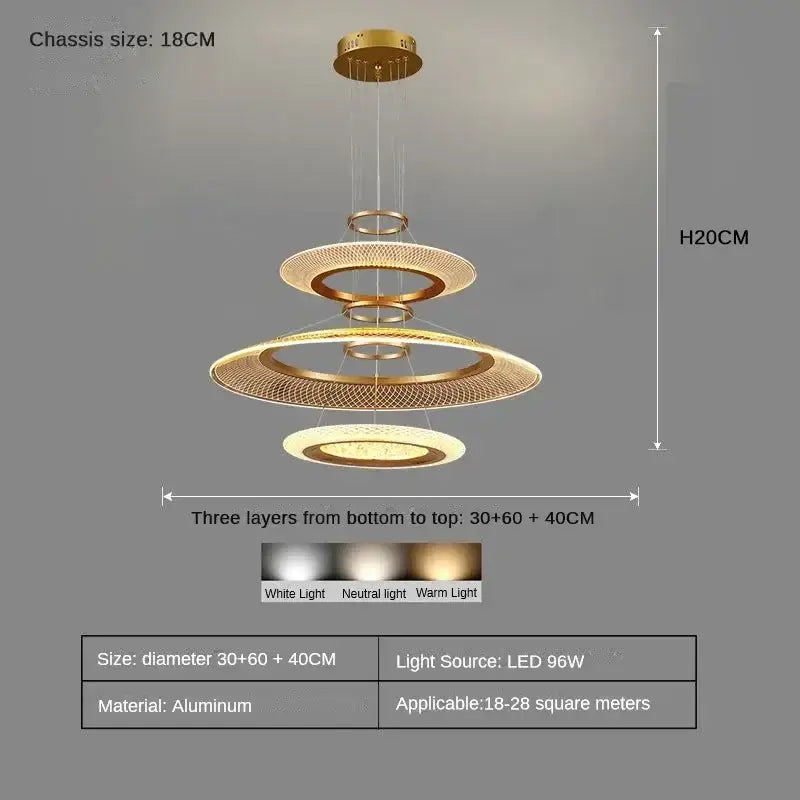 Modern gold & white mesh ring chandelier living room luxury lamp