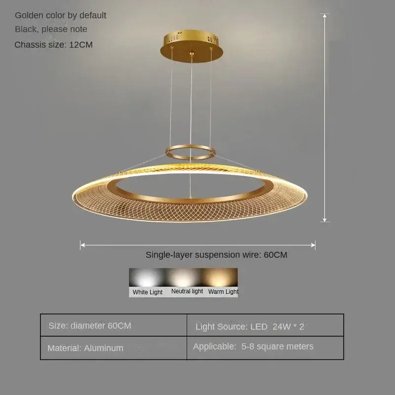 Modern gold & white mesh ring chandelier living room luxury lamp