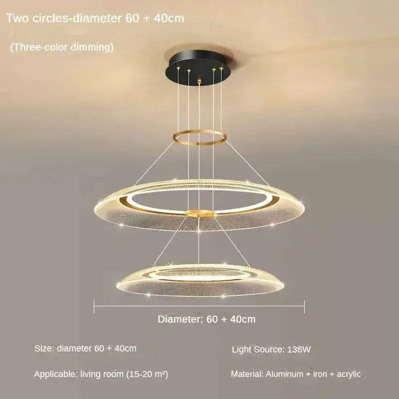 Modern gold & white mesh ring chandelier living room luxury lamp