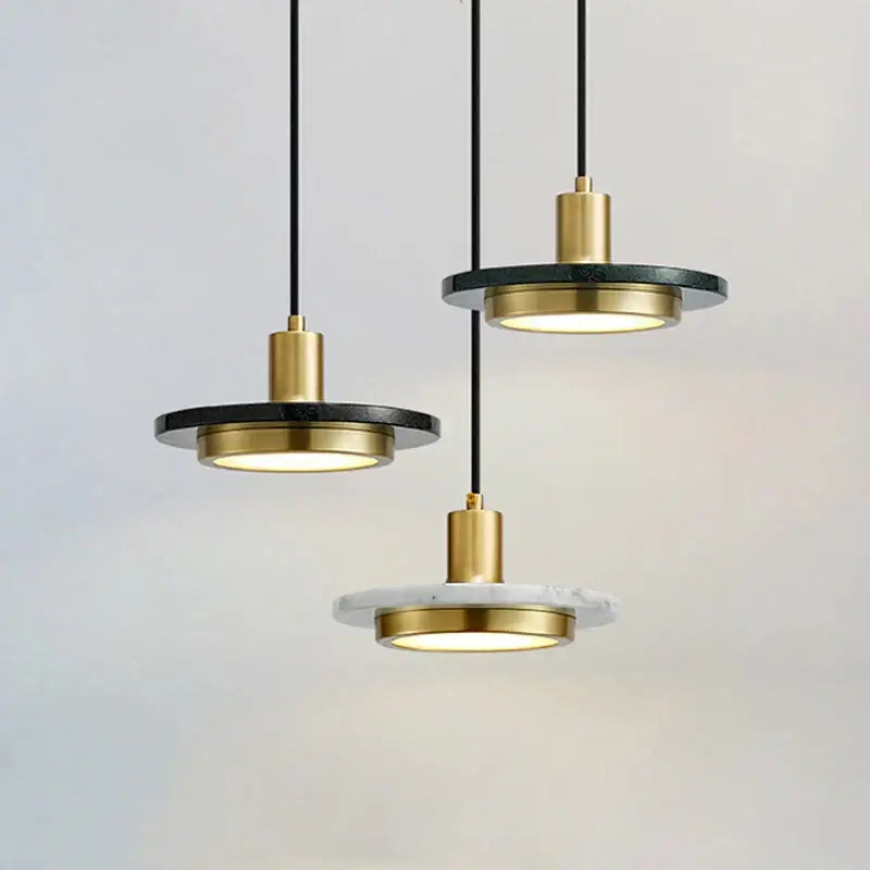 Modern gold led marble pendant lights black & white dining room