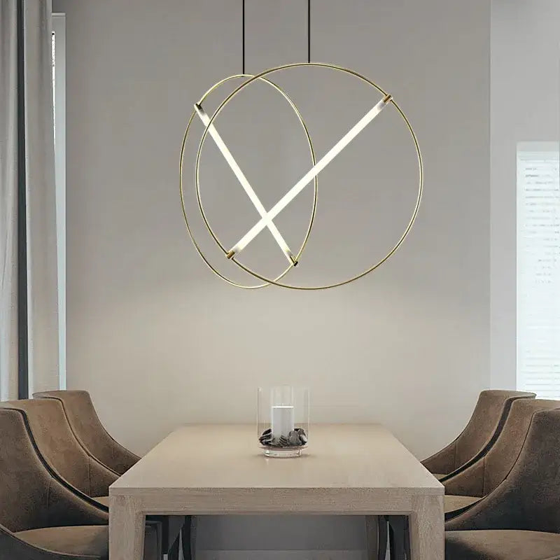 Minimalist gold circular metal pendant light for dining room