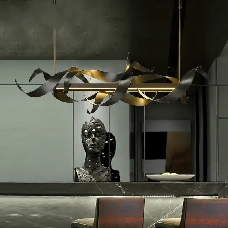 Modern abstract gold & dark bronze led metal pendant light dining room