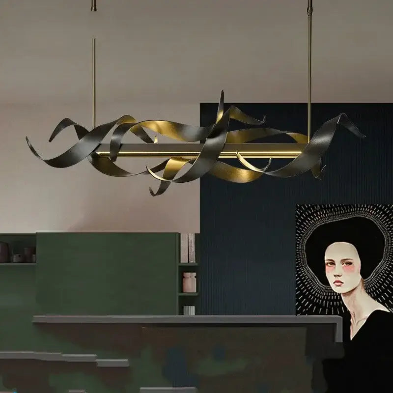 Modern abstract gold & dark bronze led metal pendant light dining room