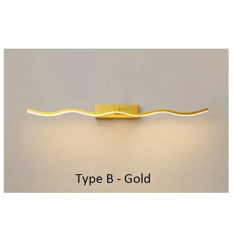 Modern gold wave led mirror bathroom wall sconce light