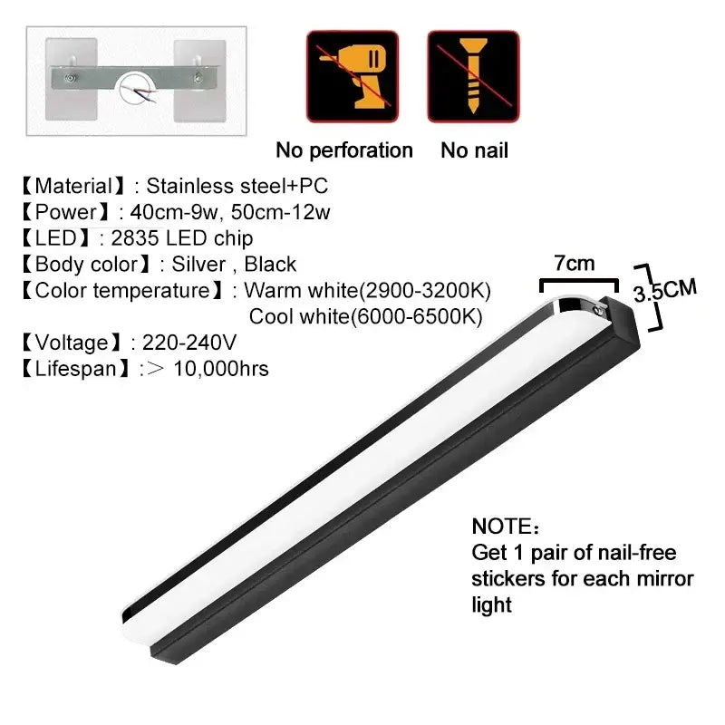 Modern chrome led mirror light – bathroom vanity lighting