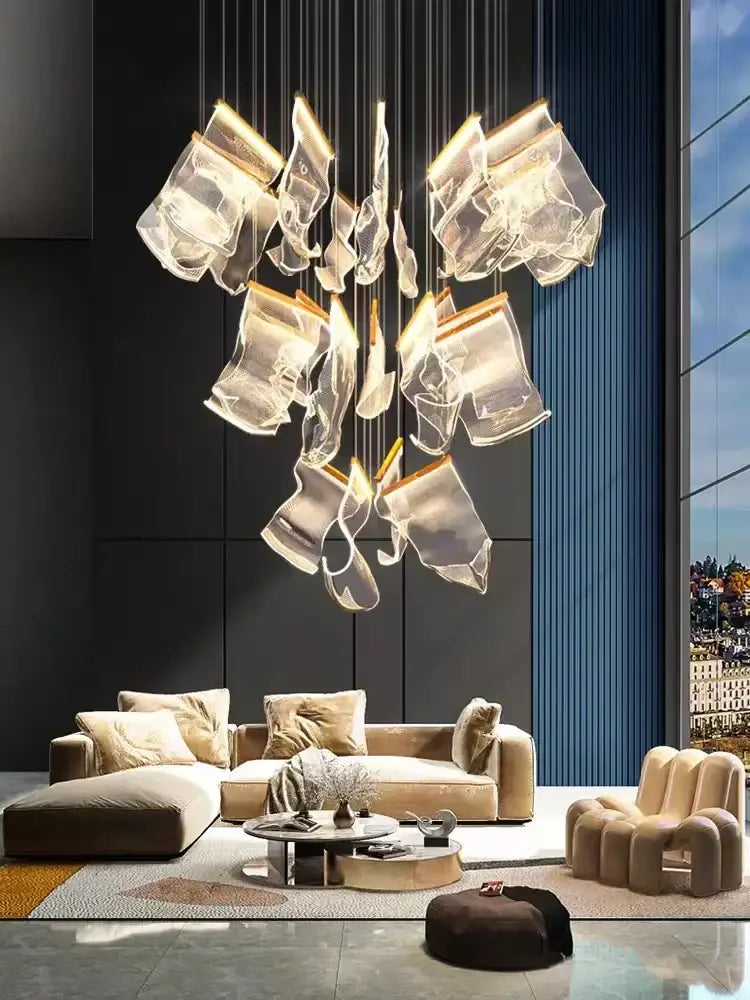 Modern sculptural gold led modern ceiling chandelier living room