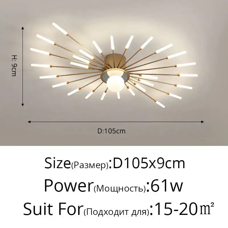 Modern black & gold starburst ceiling lights for living room