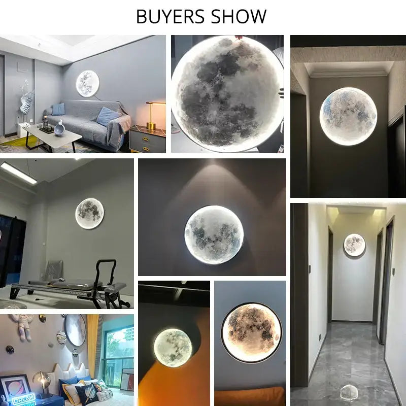 Modern black led moon wall lamp bedroom decor