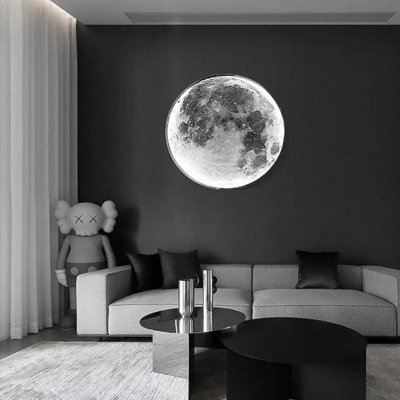 Modern black led moon wall lamp bedroom decor