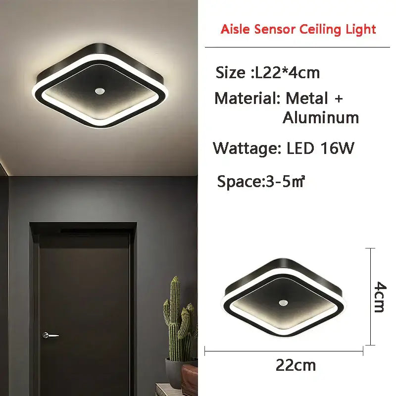 Modern black circular led motion sensor ceiling light for bedroom