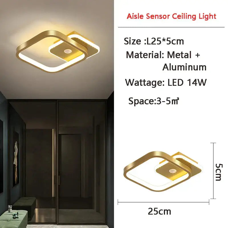 Modern black circular led motion sensor ceiling light for bedroom