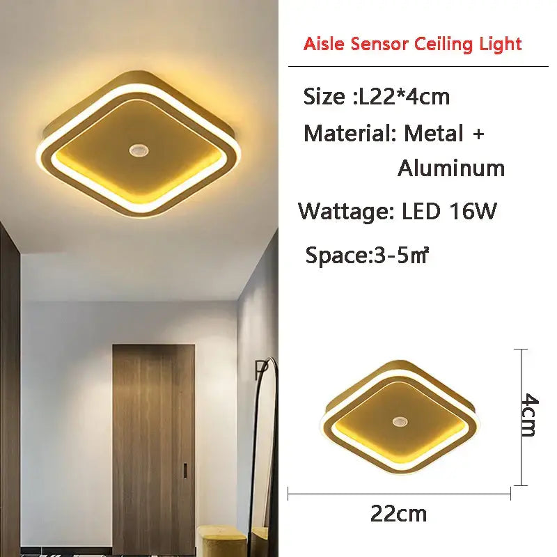 Modern black circular led motion sensor ceiling light for bedroom