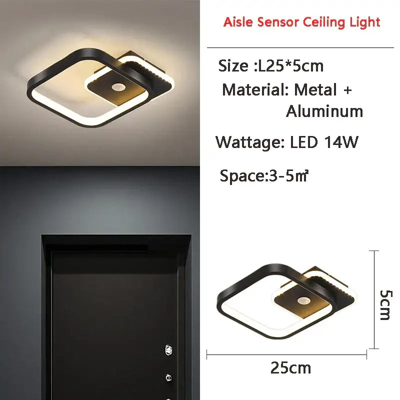 Modern black circular led motion sensor ceiling light for bedroom