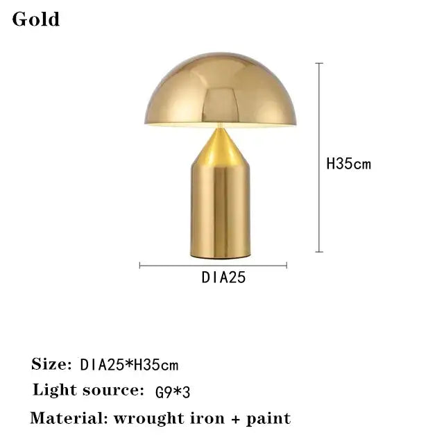 Modern gold mushroom table lamp for bedroom