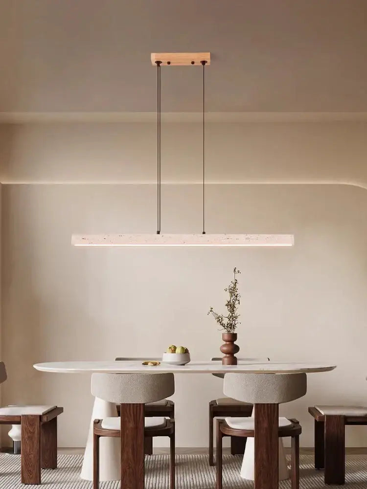 Minimalist wood led natural stone round linear chandelier dining room