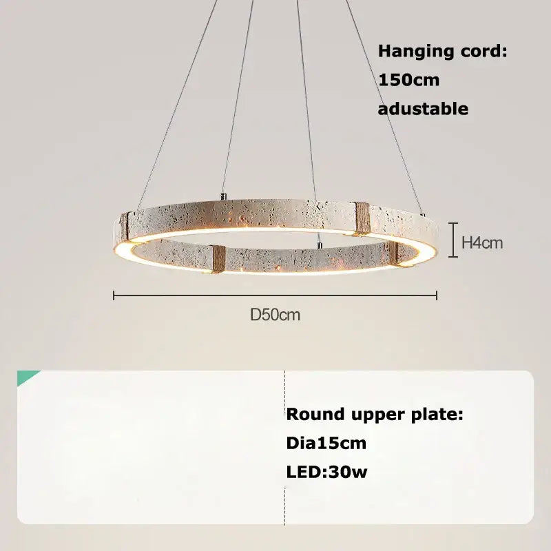 Minimalist wood led natural stone round linear chandelier dining room