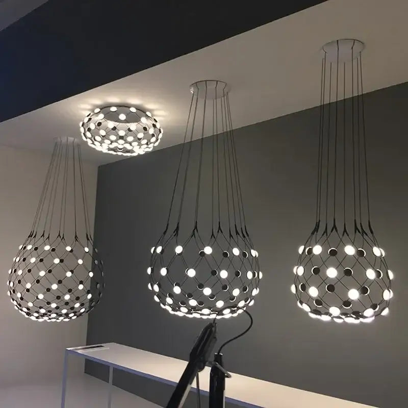 Minimalist black led net pocket pendant light for living room