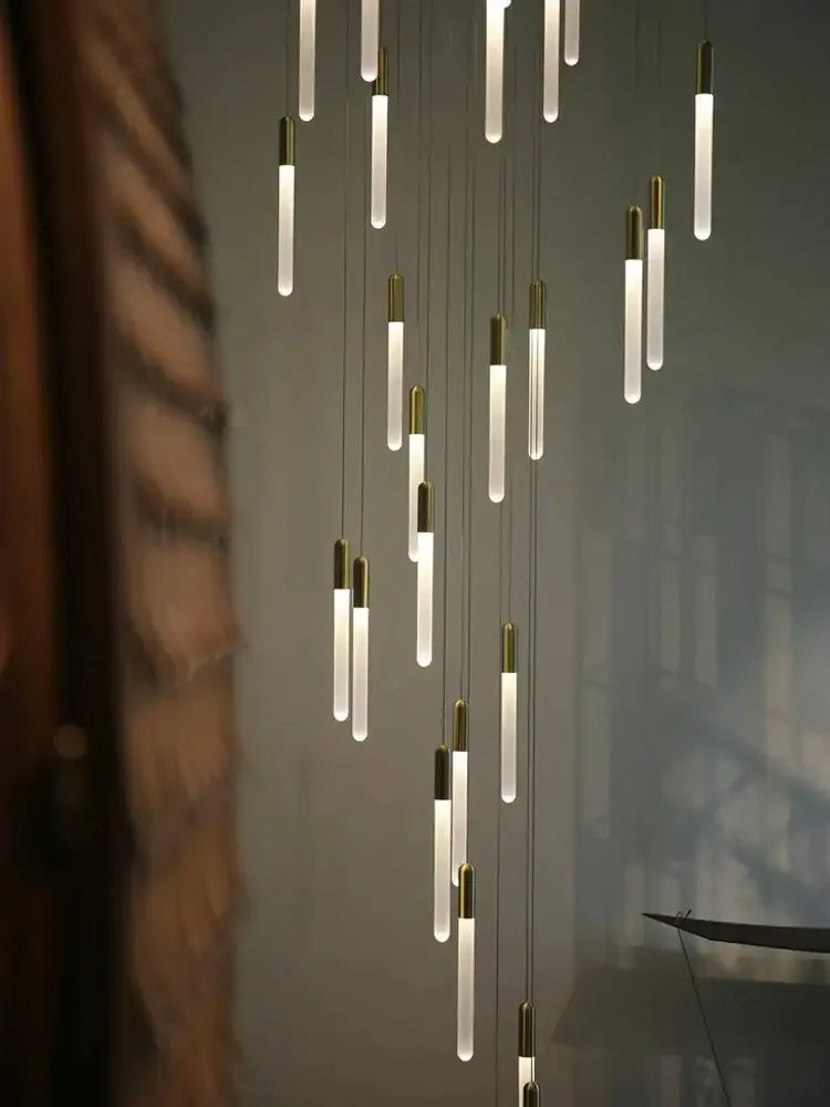 Modern gold led nordic cylinder chandelier staircase pendant light