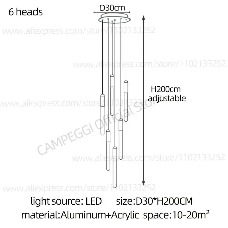 Modern gold led nordic cylinder chandelier staircase pendant light