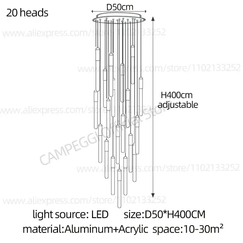 Modern gold led nordic cylinder chandelier staircase pendant light
