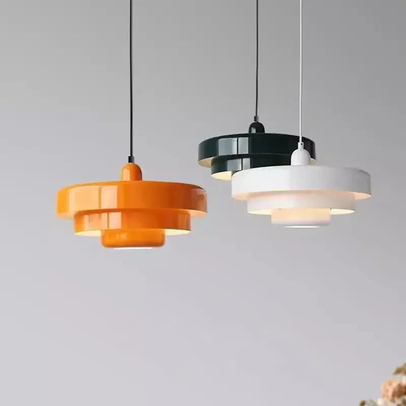 Modern tiered white orange & green pendant lights dining room