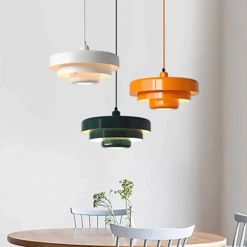 Modern tiered white orange & green pendant lights dining room
