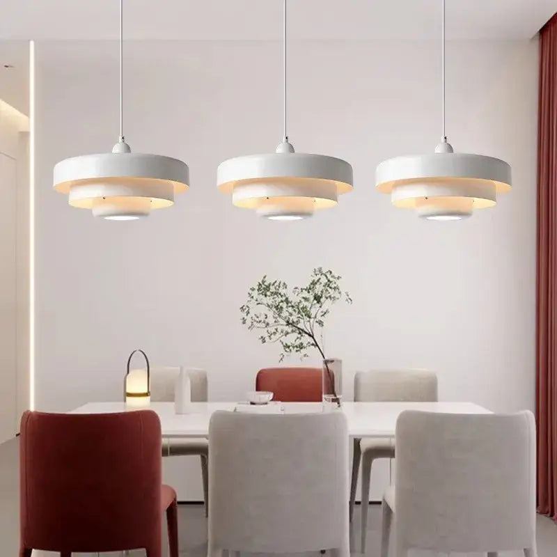 Modern tiered white orange & green pendant lights dining room