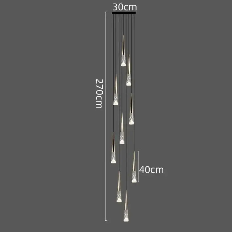 Modern gold & black nordic staircase chandelier stairwell lighting