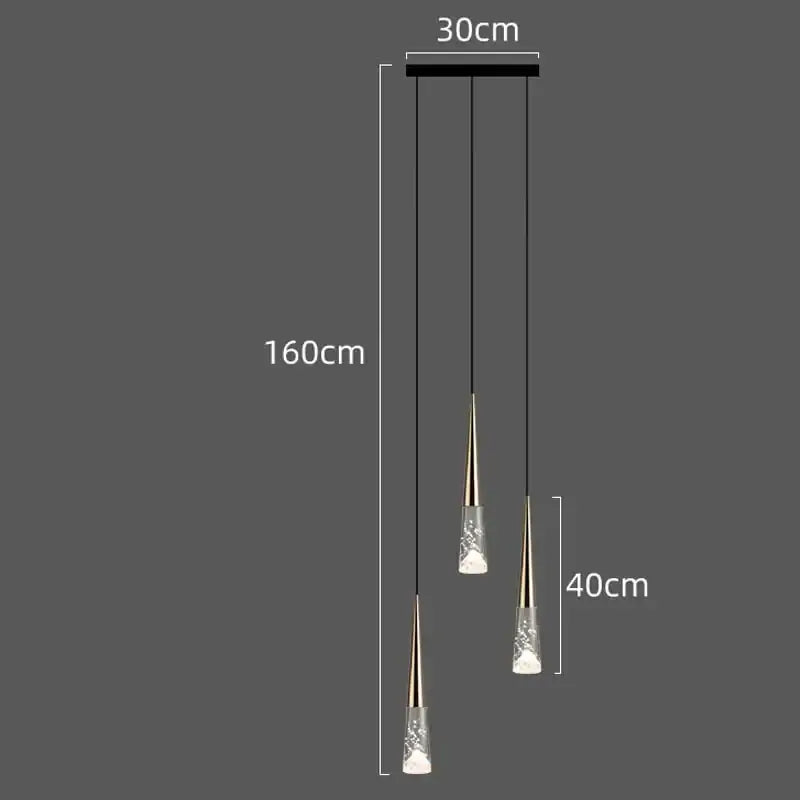 Modern gold & black nordic staircase chandelier stairwell lighting