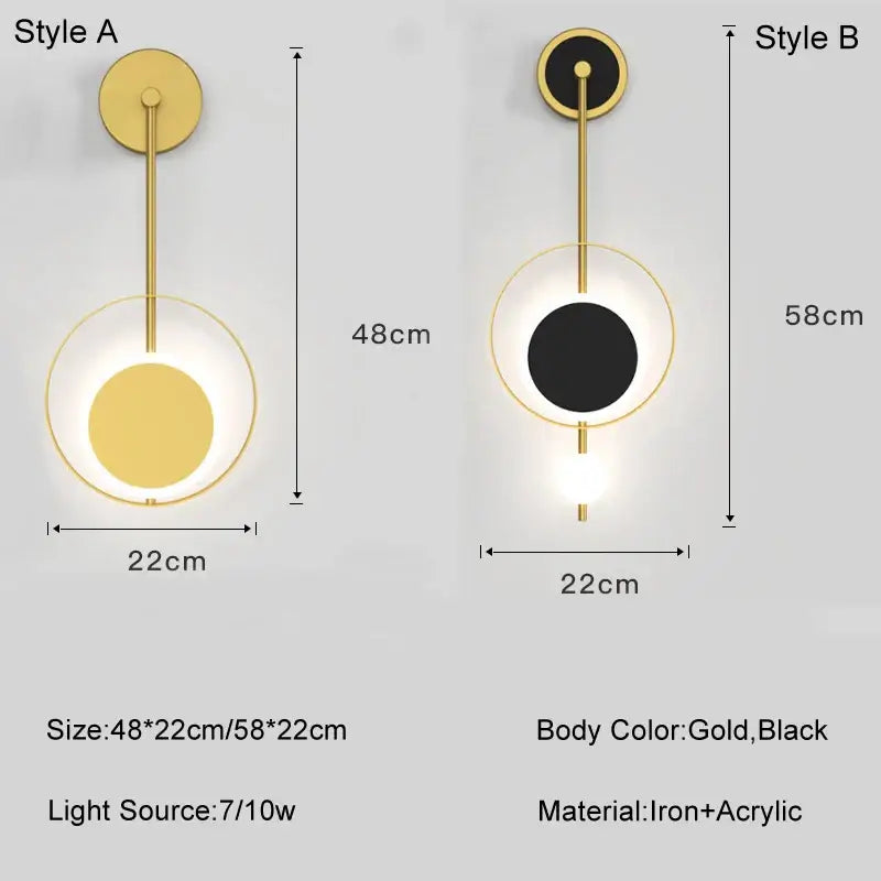 Modern gold ring led nordic wall lights bedroom sconce