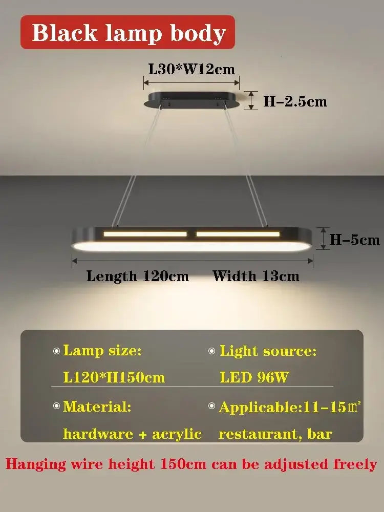 Modern black rectangular led office chandelier dining room light