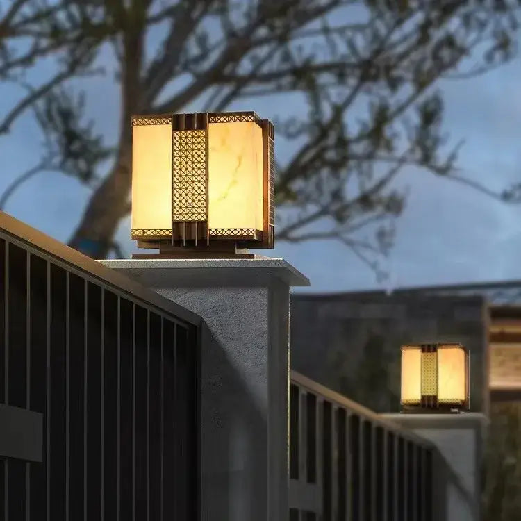 Geometric led outdoor marble street lamp for garden fence pillar