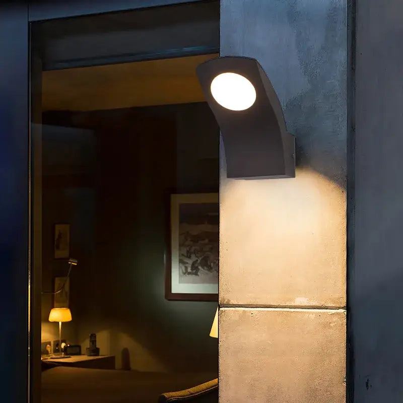 Modern black outdoor wall lamp garden circular warm light sconce