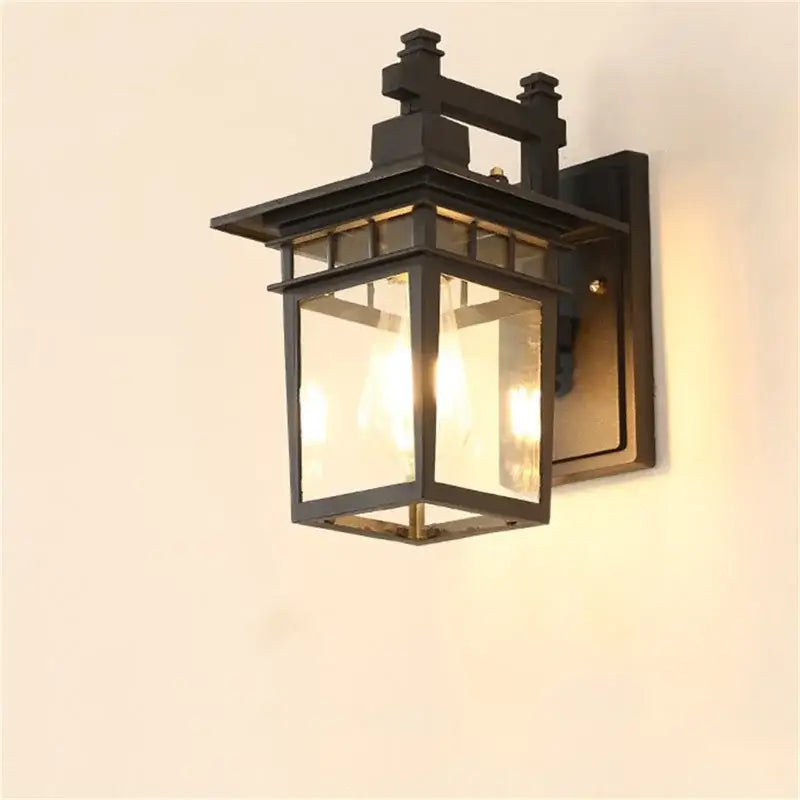 Retro black iron outdoor wall lamp clear glass lantern for patio